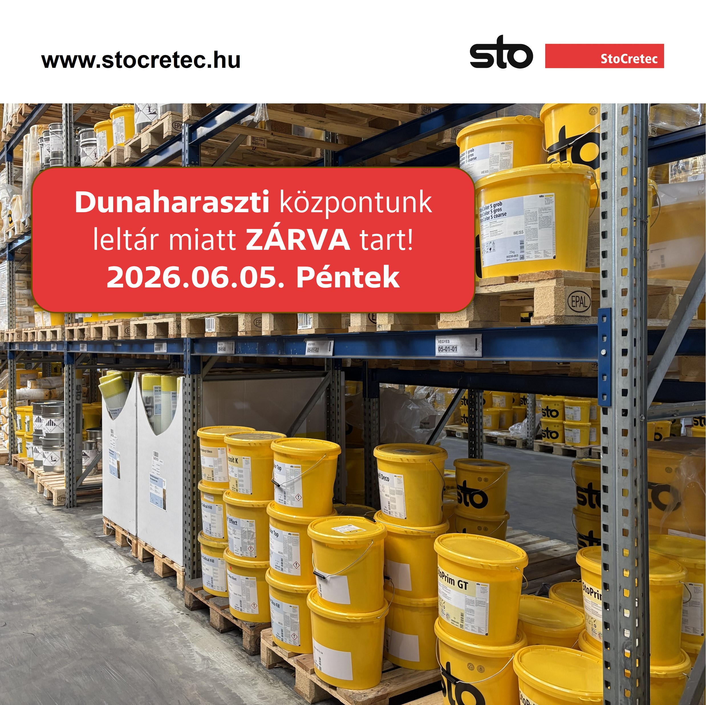 2026.06.05. Dunaharaszti központunk leltár miatt ZÁRVA tart!